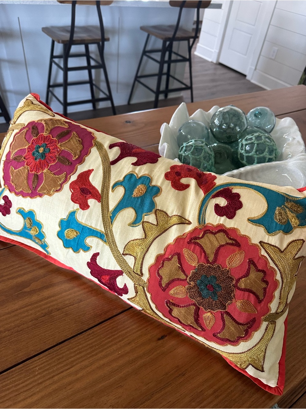 Pier 1 Embroidered Floral Lumbar Pillow
26 X 13